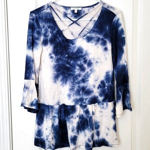 Blue/White Crossneck Top